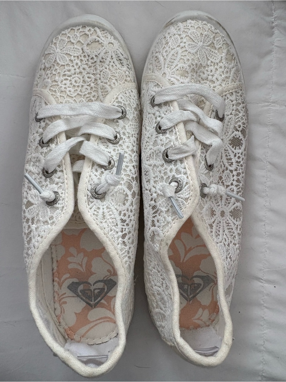 Roxy Women's Lace Canvas Sneakers in White